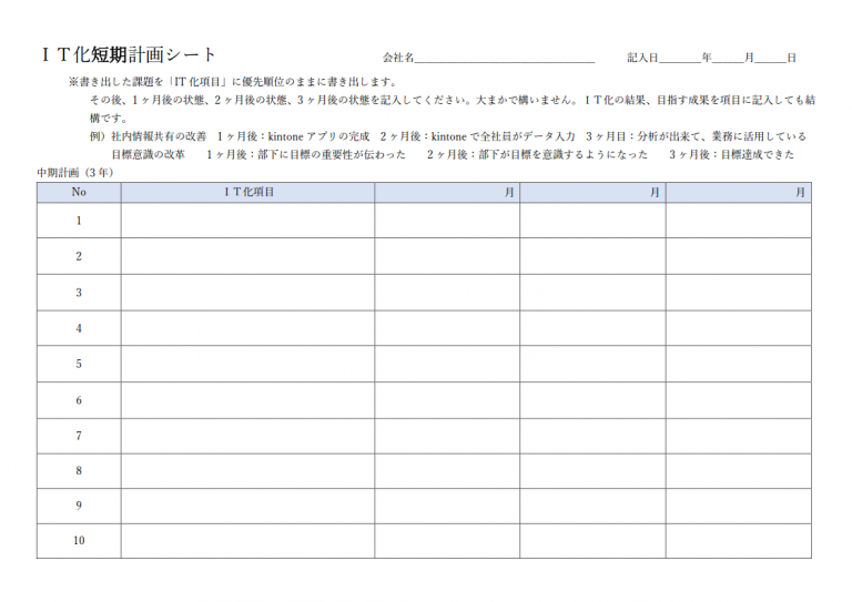 IT化短期計画シートイメージ